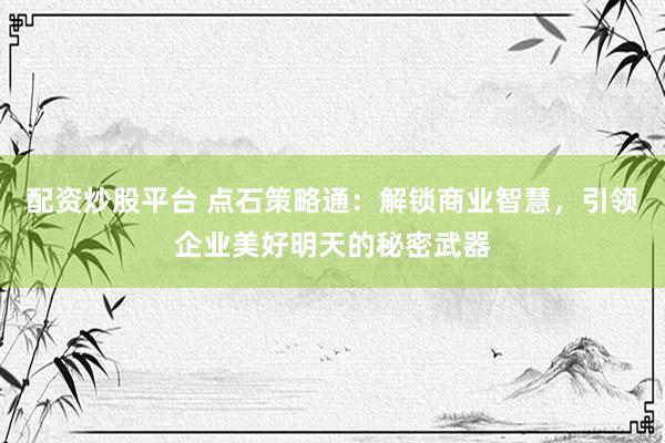 配资炒股平台 点石策略通：解锁商业智慧，引领企业美好明天的秘密武器