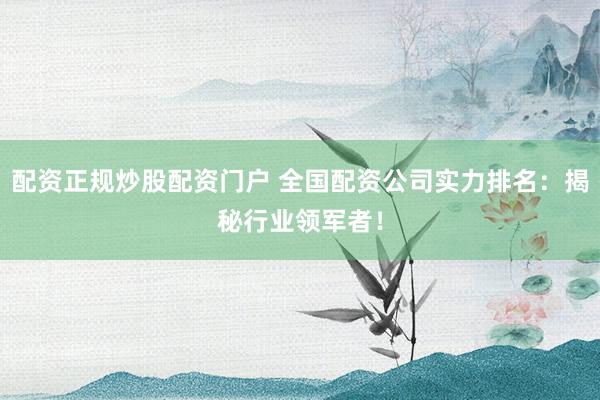 配资正规炒股配资门户 全国配资公司实力排名：揭秘行业领军者！