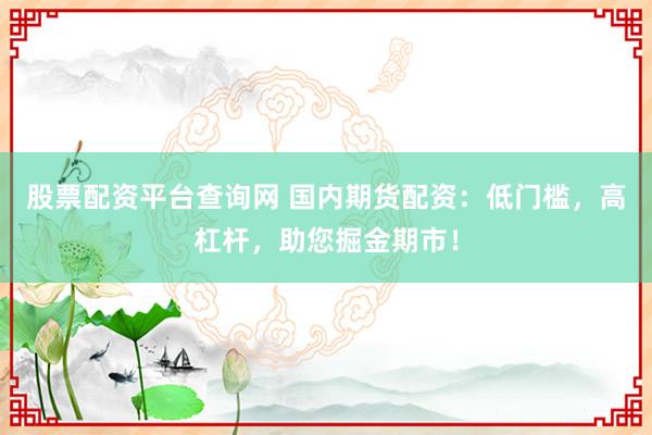 股票配资平台查询网 国内期货配资：低门槛，高杠杆，助您掘金期市！