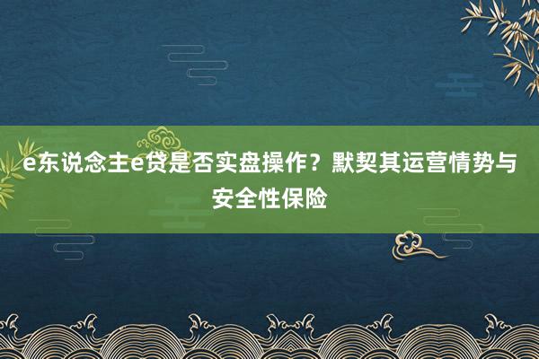 e东说念主e贷是否实盘操作？默契其运营情势与安全性保险