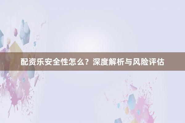 配资乐安全性怎么？深度解析与风险评估