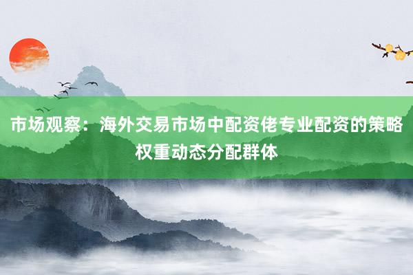 市场观察：海外交易市场中配资佬专业配资的策略权重动态分配群体
