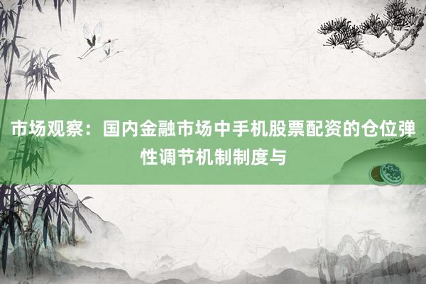 市场观察：国内金融市场中手机股票配资的仓位弹性调节机制制度与